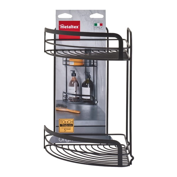 Crna kutna dvoetažna kupaonska polica Metaltex Origin Lava-image-3