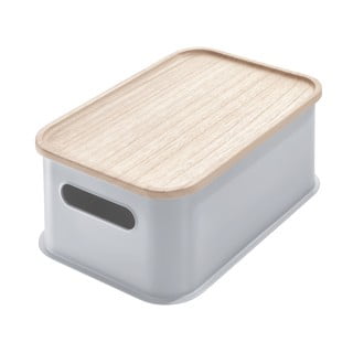 Siva kutija za pohranu s poklopcem od drveta paulovnije iDesign Eco Handled, 21,3 x 30,2 cm