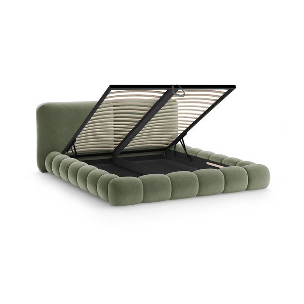 Zeleni tapecirani bračni krevet s prostorom za odlaganje s podnicom 180x200 cm Solange – Micadoni -image-2