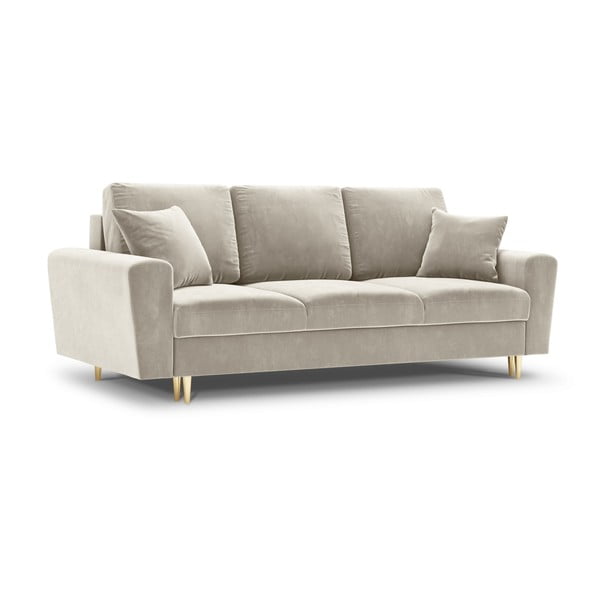 Bež baršunasti sklopiva/s prostorom za odlaganje sofa 235 cm Kyoto – Cosmopolitan Design-image-1