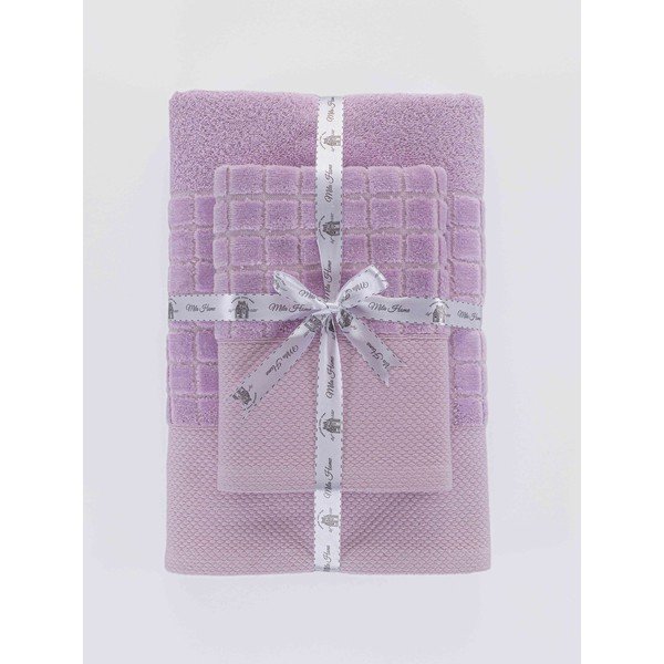 Ljubičasti pamučni set ručnika 2 kom od frotira Square – Mila Home-image-3