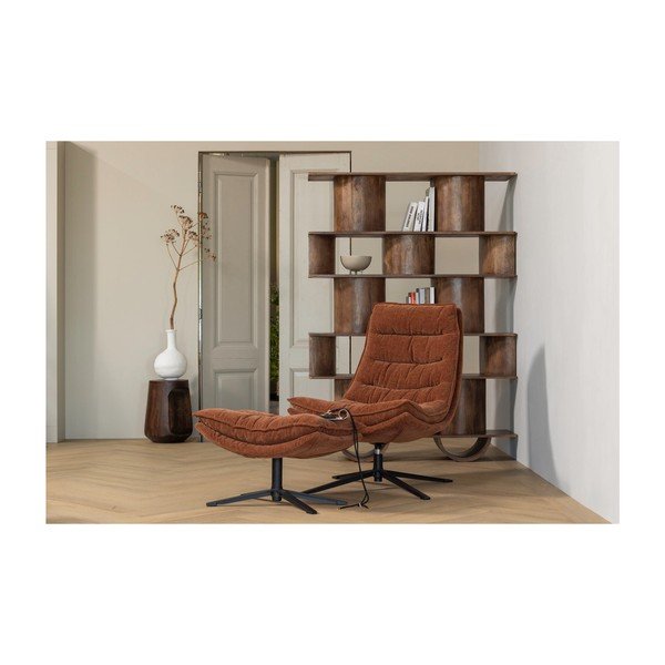 Smeđa okretna fotelja s naslonjačem za noge od šenila Kube – WOOOD-image-1