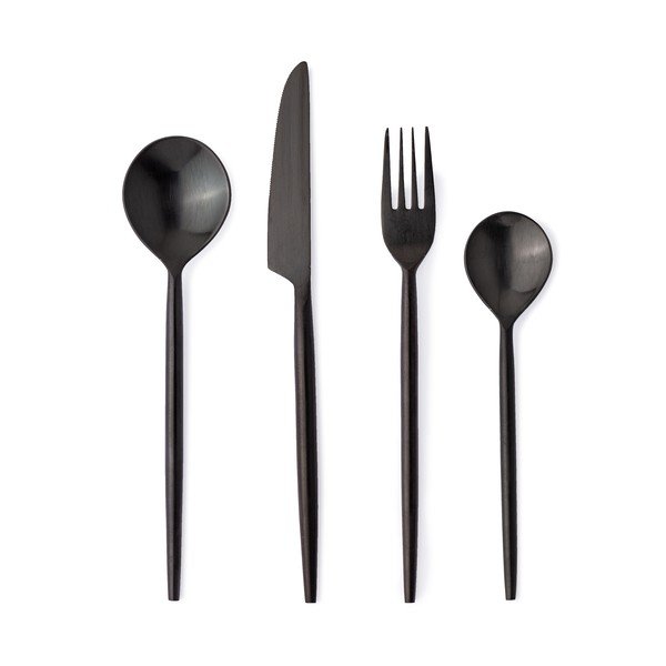 Crni pribor 16 kom od nehrđajućeg čelika za 4 osobe Bronte – Bizzotto