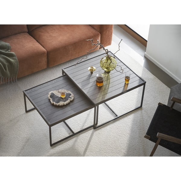 Tamno smeđi stolić za kavu s hrastovom pločom stola ø 70 cm Deerfield – Rowico-image-1