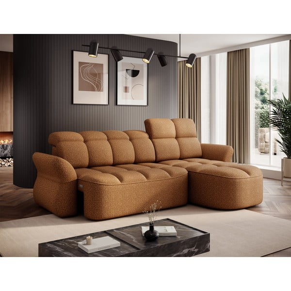 Žuta /smeđa baršunasti sklopiva/s prostorom za odlaganje kutna garnitura (s desnim kutom/s ležaljkom) Beneth – ELTAP-image-3