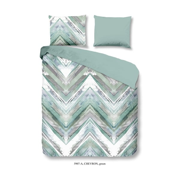 Svijetlozelena posteljina na krevetu za jednu osobu od pamuka Good Morning Chevron, 135 x 200 cm