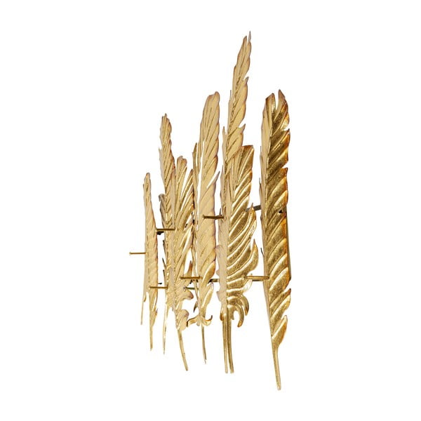 Metalna zidna vješalica u zlatnoj boji kare dizajnu list, širina 86 cm-image-1