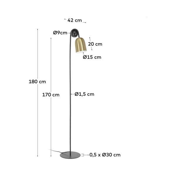 Crna/u zlatnoj boji stojeća svjetiljka s metalnim sjenilom (visina 180 cm) Natsumi – Kave Home-image-3