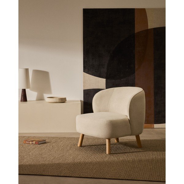 Krem fotelja od šenila Ulit – Kave Home-image-1