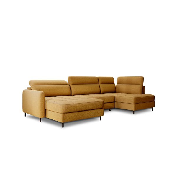 Žuta  baršunasti sklopiva/s prostorom za odlaganje kutna garnitura (s desnim kutom/u obliku slova "U") Berrto – ELTAP-image-2