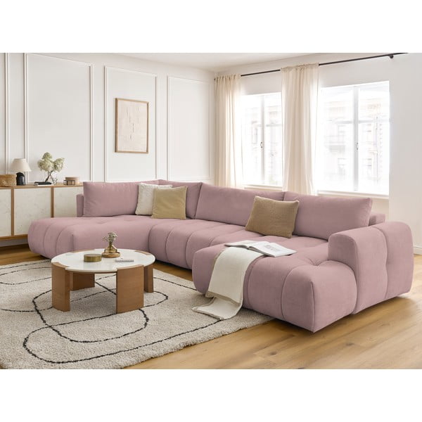 Ružičasta sklopiva/s prostorom za odlaganje kutna garnitura (s lijevim kutom/u obliku slova "U") Fuji – Bobochic Paris-image-1