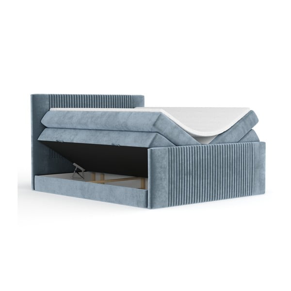 Plavi boxspring krevet s prostorom za odlaganje 140x200 cm Bergamo – Maison de Rêve-image-2