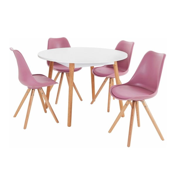 Set blagovaonskog stola i 4 ružičaste blagovaonske stolice Støraa Oregon Brenda