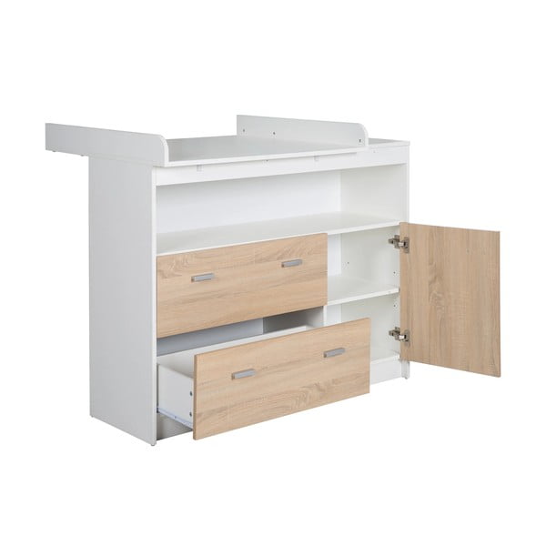 Bijela/u prirodnoj boji niska dječja komoda u dekoru hrasta s promjenjivim stolom 117x98 cm Gabriella – Roba-image-3