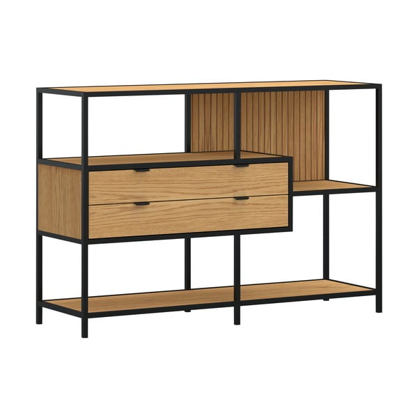 Crna/u prirodnoj boji biblioteka u dekoru hrasta 114x78x35 cm Seaford – Actona-image-2