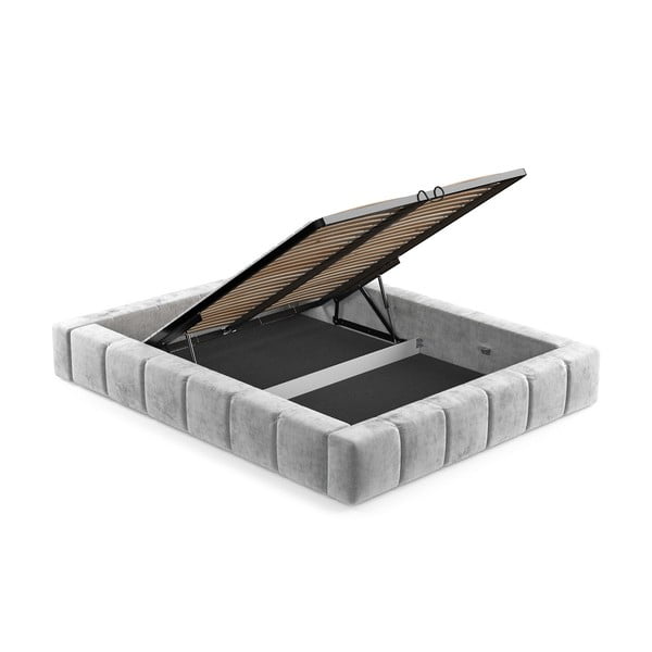 Svijetlo sivi tapecirani bračni krevet s prostorom za pohranu s podnicom 160x200 cm Aruba L – Maison de Rêve-image-4