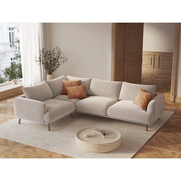 Bež baršunasta kutna garnitura (s lijevim kutom/u obliku slova L) Naomi – Micadoni -image-1