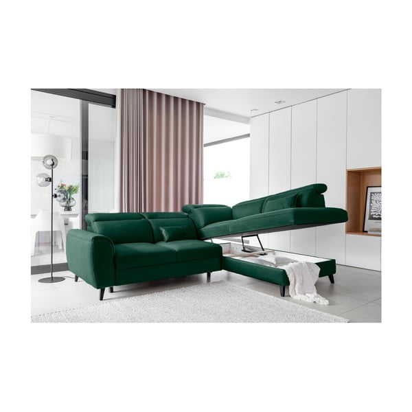 Zelena baršunasti sklopiva/s prostorom za odlaganje kutna garnitura (s desnim kutom/u obliku slova L) Noble – ELTAP-image-3