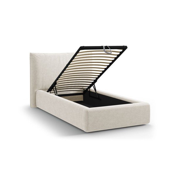 Krem tapecirani krevet s prostorom za odlaganje s podnicom 90x200 cm Kaelle – Micadoni -image-1