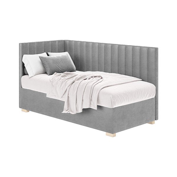 Sivi kutni dječji krevet s prostorom za pohranu s madracem 90x200 cm Snugi – Ghado-image-2