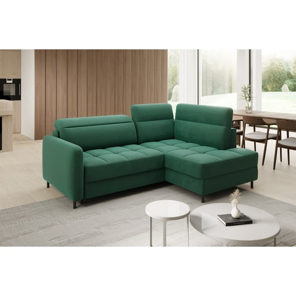 Zelena baršunasti sklopiva/s prostorom za odlaganje kutna garnitura (s desnim kutom/u obliku slova L) Barea – ELTAP-image-3