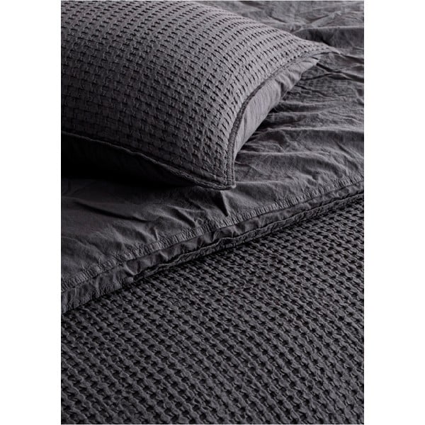 Antracitno siva posteljina za bračni krevet/za produženi krevet od renforce pamuka 240x220 cm Waffle Striped – Mila Home Luxury-image-1