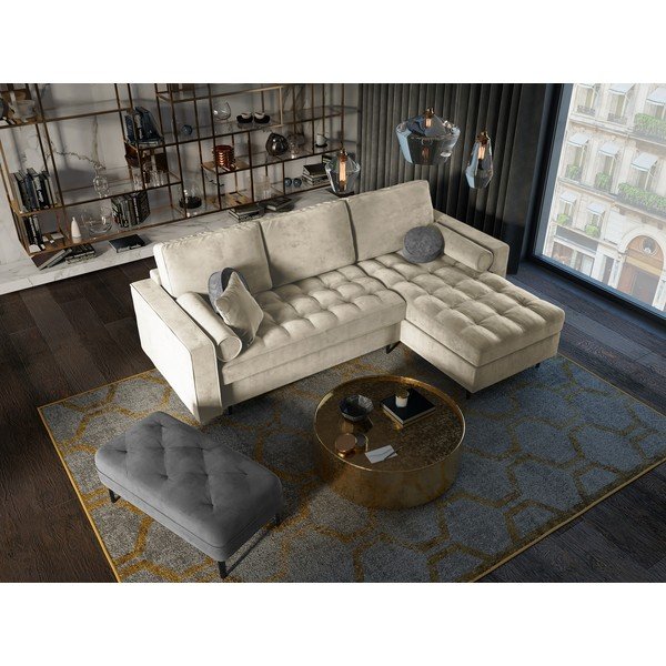 Bež baršunasta kutna garnitura Milo Casa Santo, desni kut-image-1