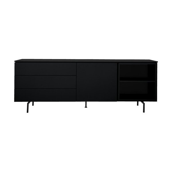 Crna niska komoda 210x76 cm Plain – Tenzo