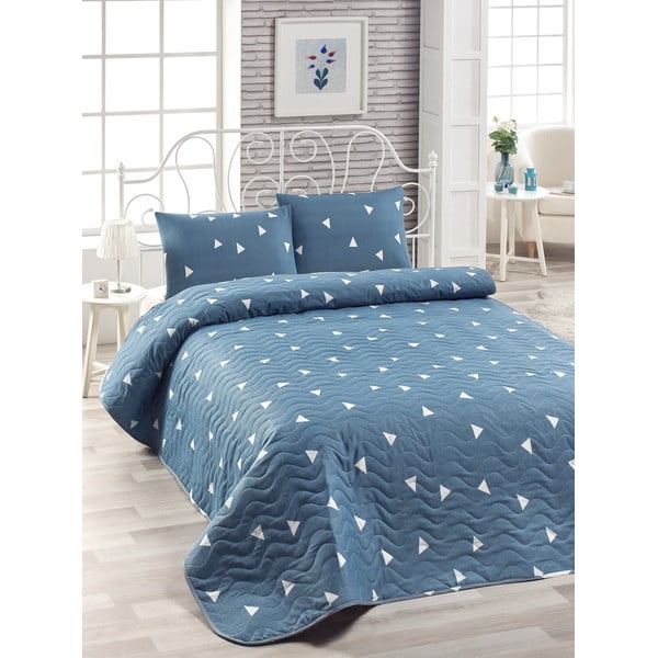 Set od plavog pamučnog pokrivača i 2 jastučnice Lesso Duro, 200 x 220 cm