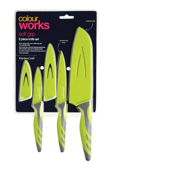Set od 3 zelena noža Kitchen Craft Colourworks