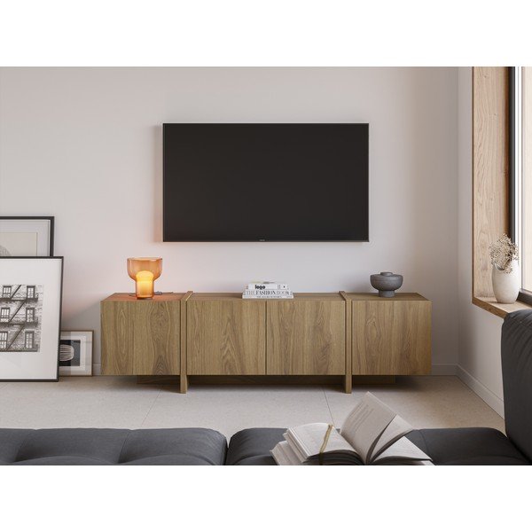 TV komoda u dekoru hrasta u prirodnoj boji 180x55x35 cm Volia – Marckeric-image-1