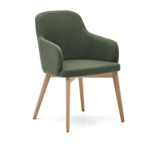 Tamno zelena podstavljena blagovaonska stolica s naslonima za ruke Nelida – Kave Home