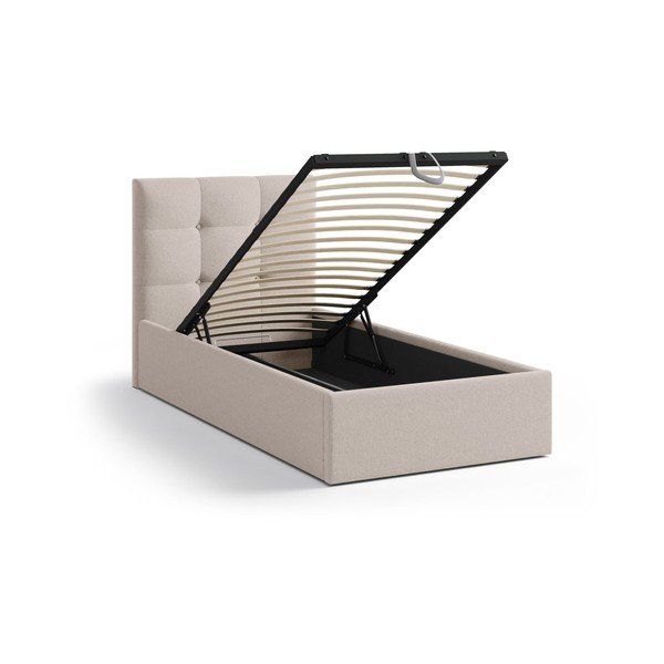 Svjetlo smeđi tapecirani krevet s prostorom za odlaganje s podnicom 90x200 cm Phaedra – Micadoni -image-1