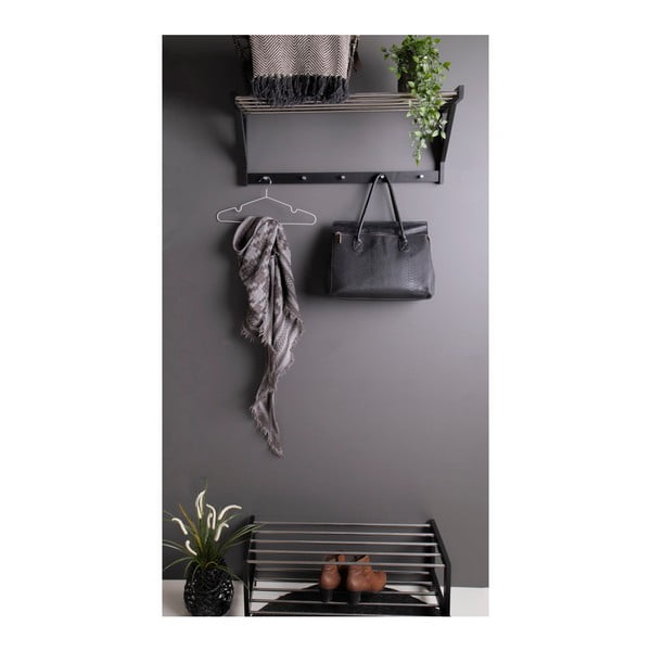 Crna zidna vješalica od drveta topole s policom Padova - House Nordic-image-1