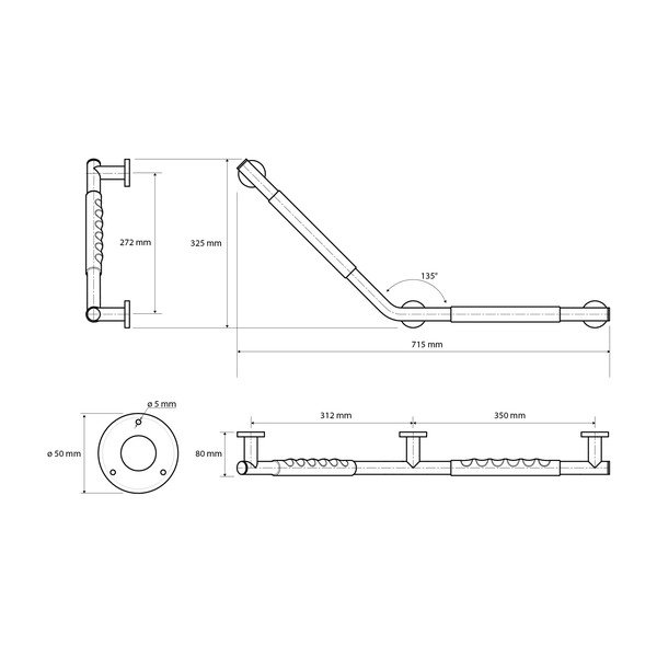 Zidna ručka za kupaonicu od nehrđajućeg čelika 71,5 cm 135° Right – Sapho-image-1