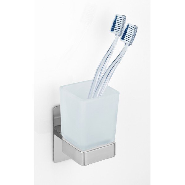 Staklena samoljepljiva čaša za četkice za zube u sjajno srebrnoj boji Genova – Wenko-image-1