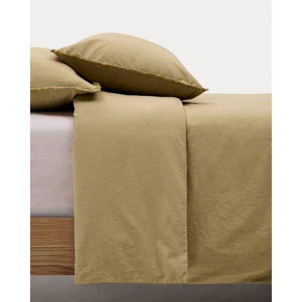 Žuta /zelena posteljina za bračni krevet/za produženi krevet od pamučnog perkala 260x240 cm Sifinia – Kave Home-image-1