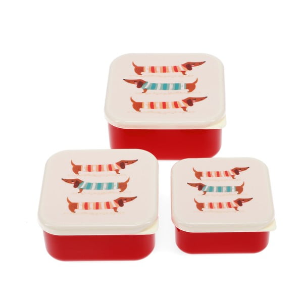 Crvene/krem dječje kutije za ručak u setu 3 kom Sausage Dog – Rex London