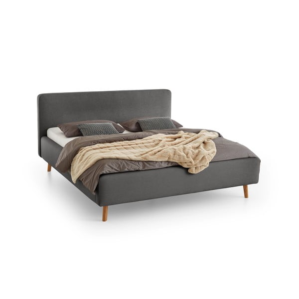 Antracitno sivi tapecirani bračni krevet s prostorom za pohranu s podnicom 160x200 cm Mattis – Meise Möbel-image-2