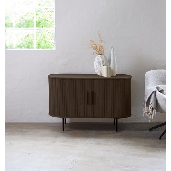 Smeđa komoda u dekoru hrasta s kliznim vratima 120x76x45 cm Nola – Unique Furniture-image-1