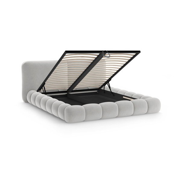 Sivi tapecirani bračni krevet s prostorom za odlaganje s podnicom 180x200 cm Solange – Micadoni -image-2