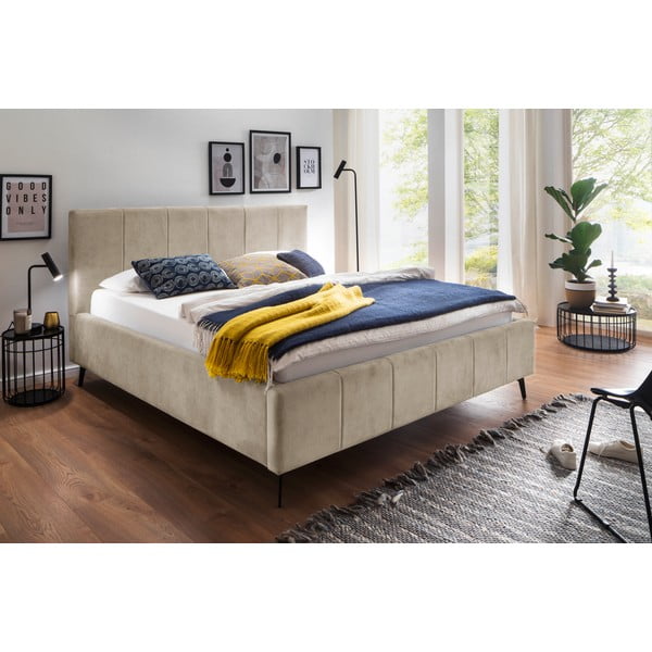 Bež tapecirani bračni krevet s prostorom za odlaganje s podnicom 180x200 cm Lizzano – Meise Möbel-image-1