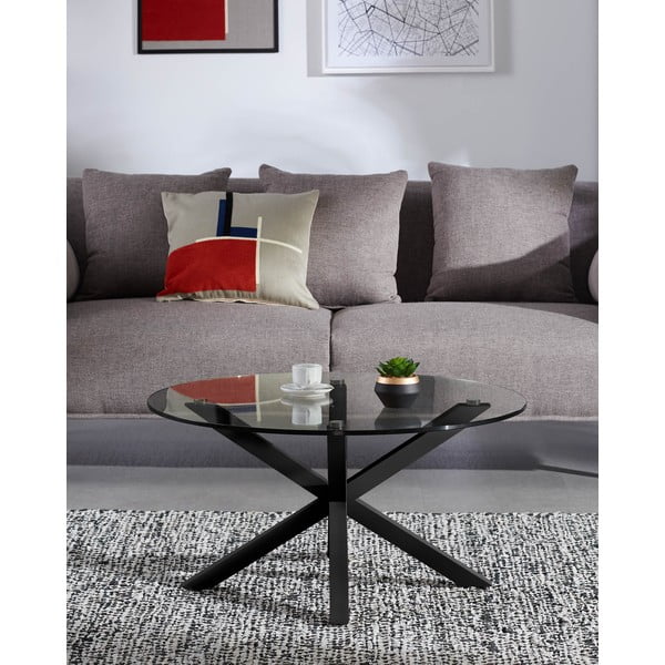 Crni okrugao stolić za kavu sa staklenom pločom stola ø 82 cm Argo – Kave Home-image-2