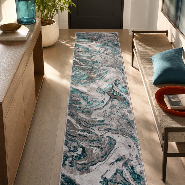 Siva/tirkizna staza 60x230 cm Marbled – Flair Rugs-image-3