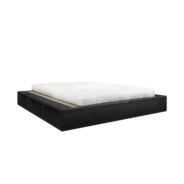Crni bračni krevet od punog drveta s Comfort futonom i tatamijem Karup Design Ziggy, 140 x 200 cm