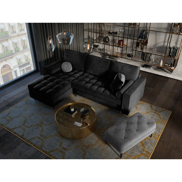 Crna baršunasta kutna garnitura Milo Casa Santo, lijevi kut-image-1