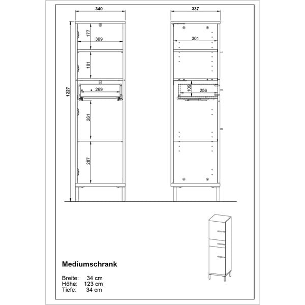 Sivo-bež kupaonski ormarić u dekoru oraha 34x123 cm Yonkers - Germania-image-4