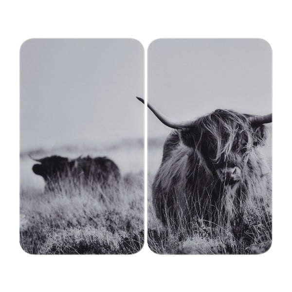 Zaštitni poklopci za štednjak u setu od kaljenog stakla 2 kom 30x52 cm Universal Highland Cattle – Wenko