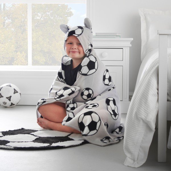 Svijetlo siva dječja dekica s kapuljačom od flisa 90x125 cm Football – Catherine Lansfield-image-3