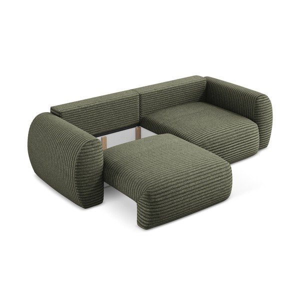 Zelena sklopiva/s prostorom za pohranu sofa od samta 266 cm Kini – Makamii-image-3